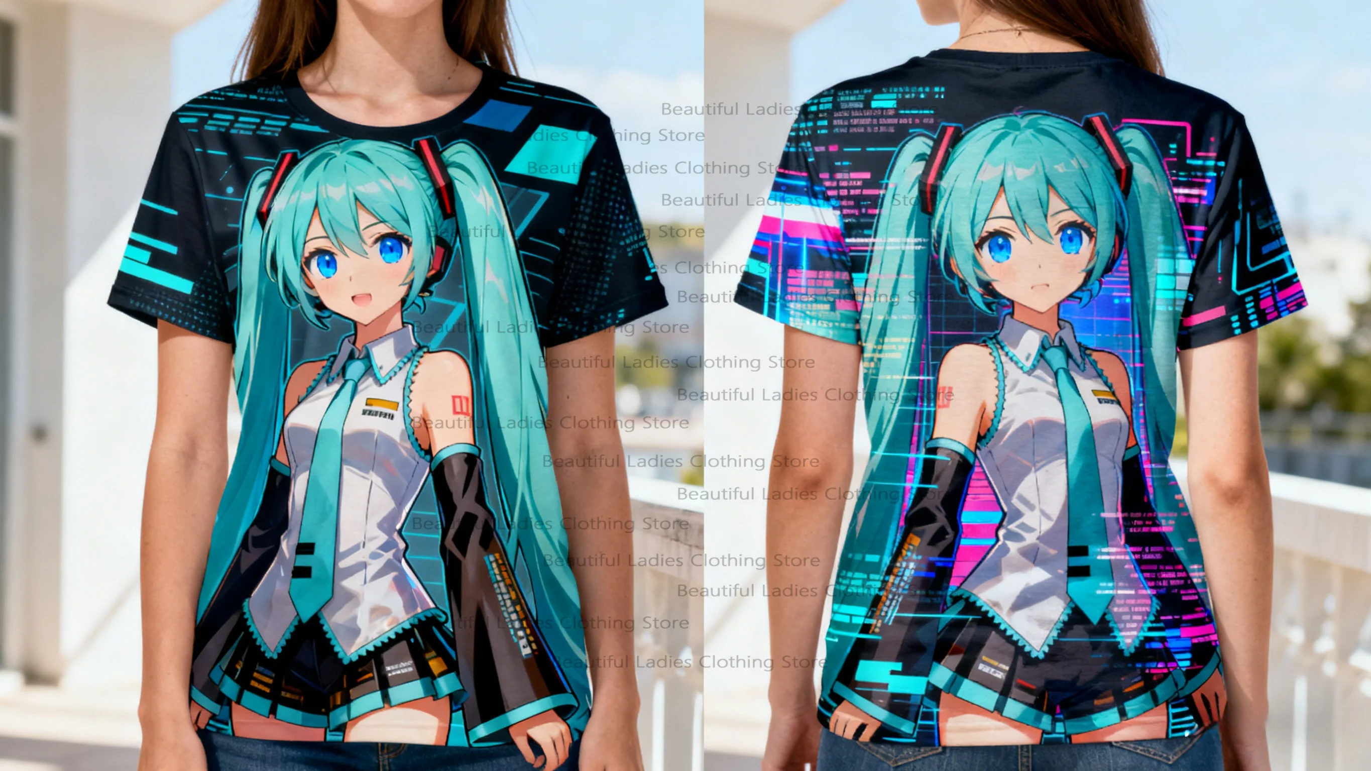 Hatsune miku impressão dos desenhos animados das mulheres camiseta casual moda t na moda anime gráfico streetwear camisa conforto macio em torno do pescoço