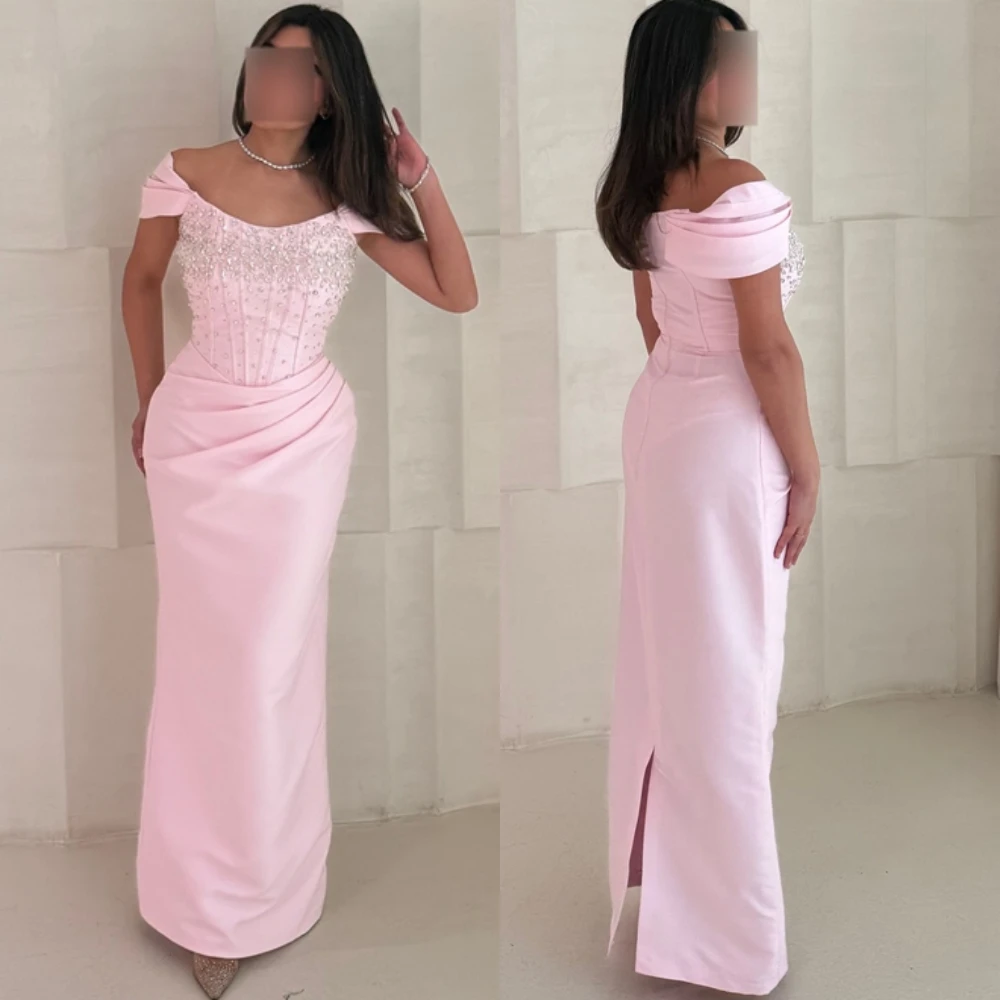 

Customized Exquisite Scoop Jersey Evening Dress Luxury Off the Shoulder Prom Dress Graceful Crystal Special Occasion Gowns
