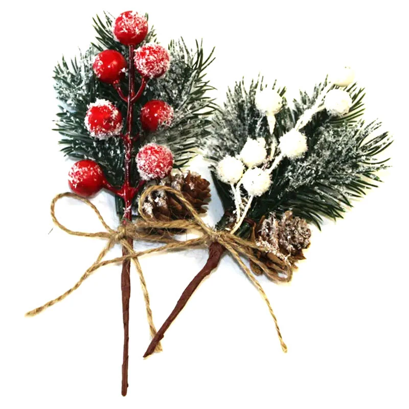 

10pcs Christmas Red Berry Articifial Flower Pine Cone Branch Christmas Tree Decorations Ornament Gift Packaging Home DIY Wreath