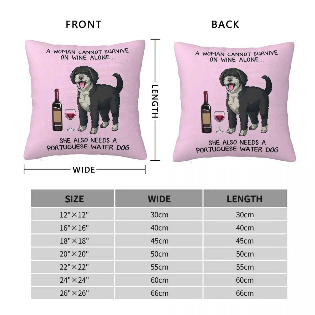 Portuguese Water Dog And Wine Funny Gift For Dog Mom Square Pillowcase Pillow Cover Cushion Throw Pillow for Home Living Room