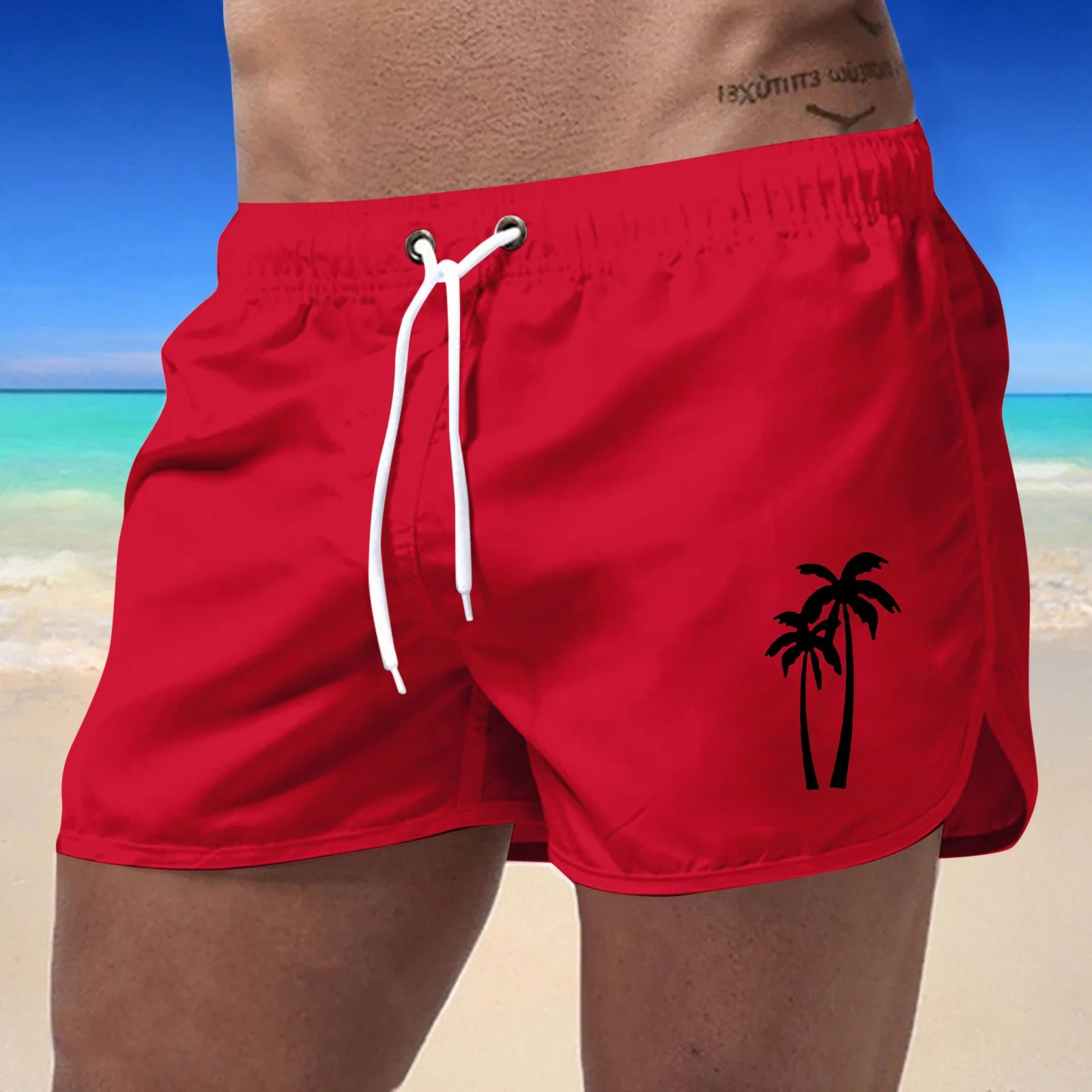 

2025 Men's Beach Shorts, Men's Plus Size Three Quarter Pants, Summer Surfing, Quick Drying Travel Swimming Trunks for Men