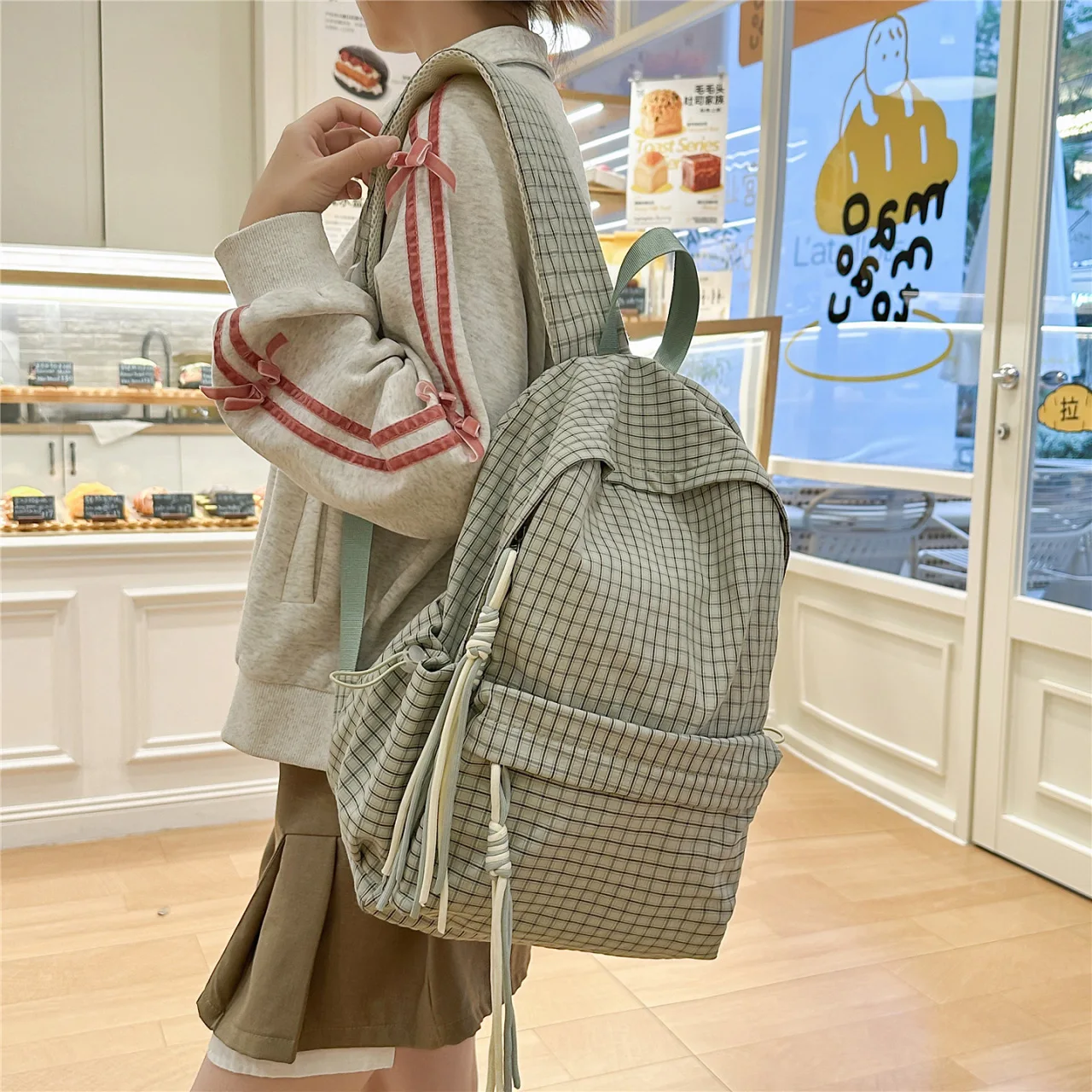 

Garden style sports backpack plaid Mori fresh backpack sweet girl heart college student schoolbag class school