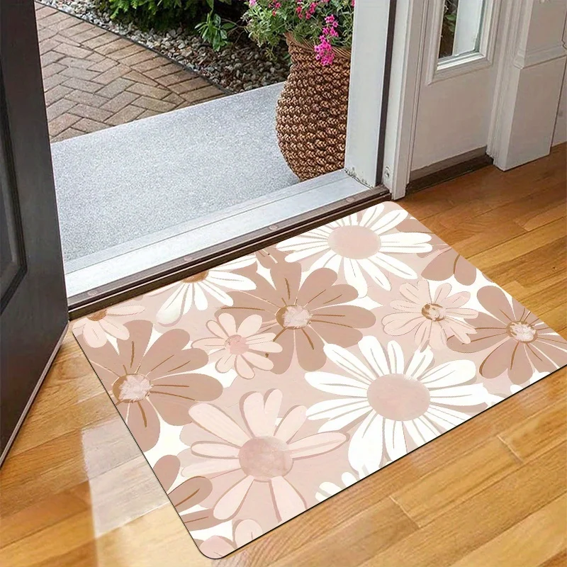 1pc Daisy pattern doormat, made of polyester fabric, machine washable, suitable for bedroom and living room decoration.