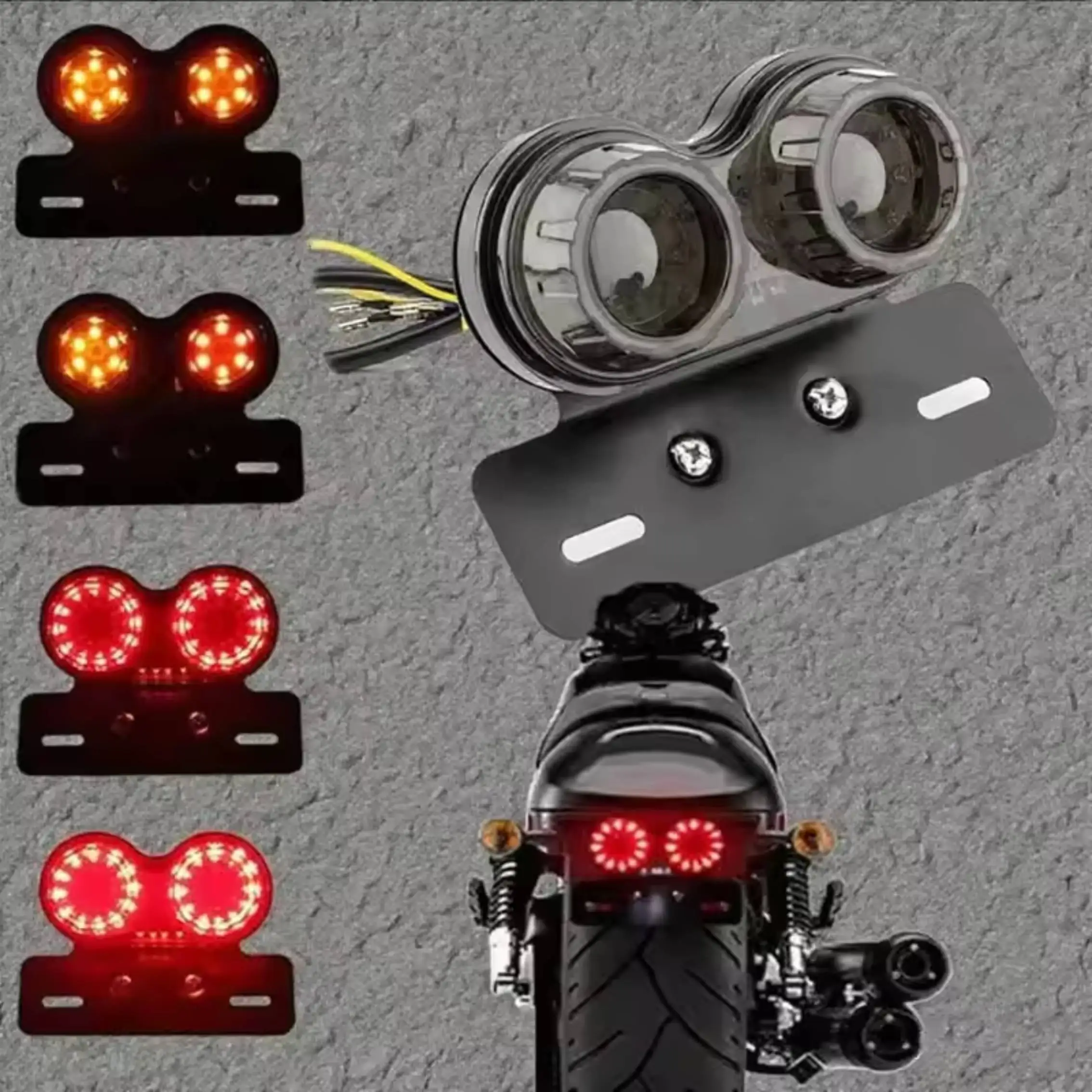 Luz Trasera LED de 12V para Motocicleta, Color Rojo Ahumado, para Harley, Honda, Yamaha, con Luz de Freno Integrada, Direccional y Soporte para Placa
