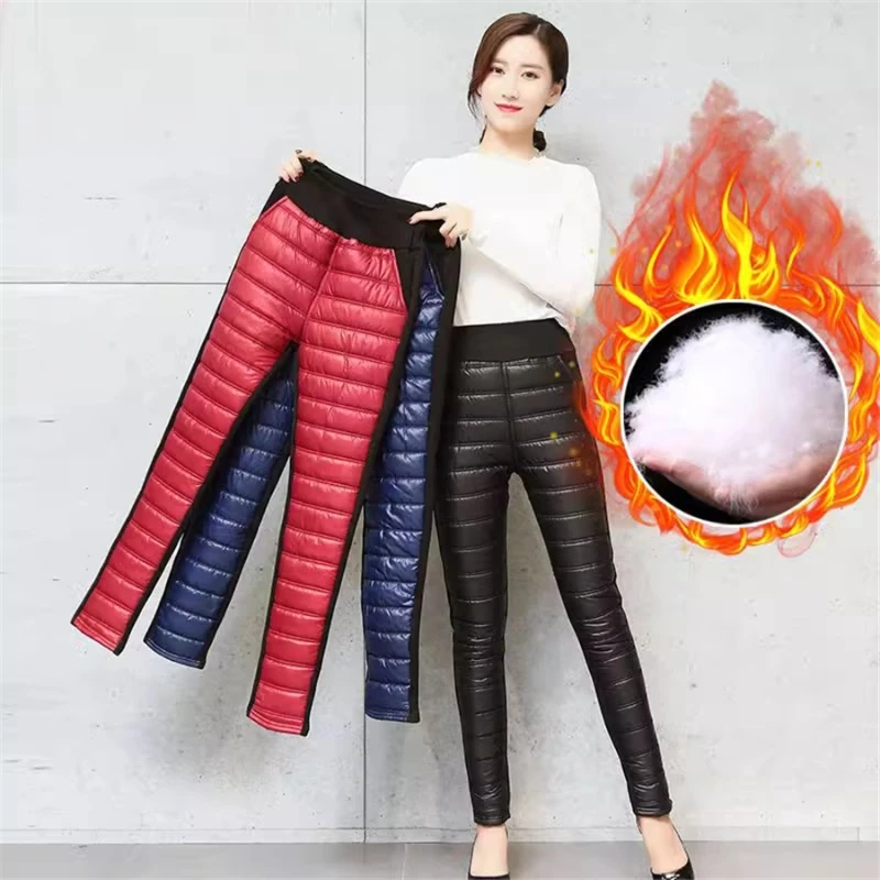 

Winter Casual High Waist Down Cotton Pantalones Thicken Warm Pencil Pants Women Big Size 4xl Slim Velvet Lined Leggings Spodnie