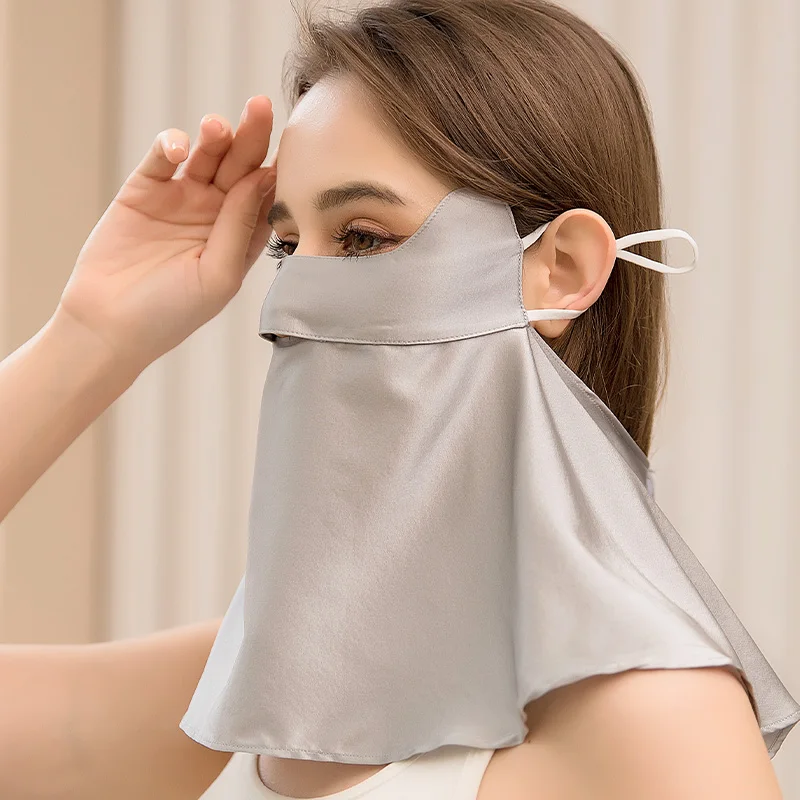 Women Solid Silk Face Masks With Neck Summer Outdoor Anti-Dust Sun Protection Quick Dry Soft Breathable Washable Adjustable