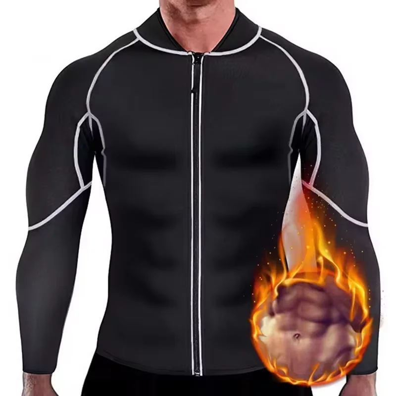 Men Sauna Sweat Jacket Shapewear Workout Weight Loss Long Sleeves Waist Trainer Body Shaper Gym Fitness Zipper Undershirt Tops