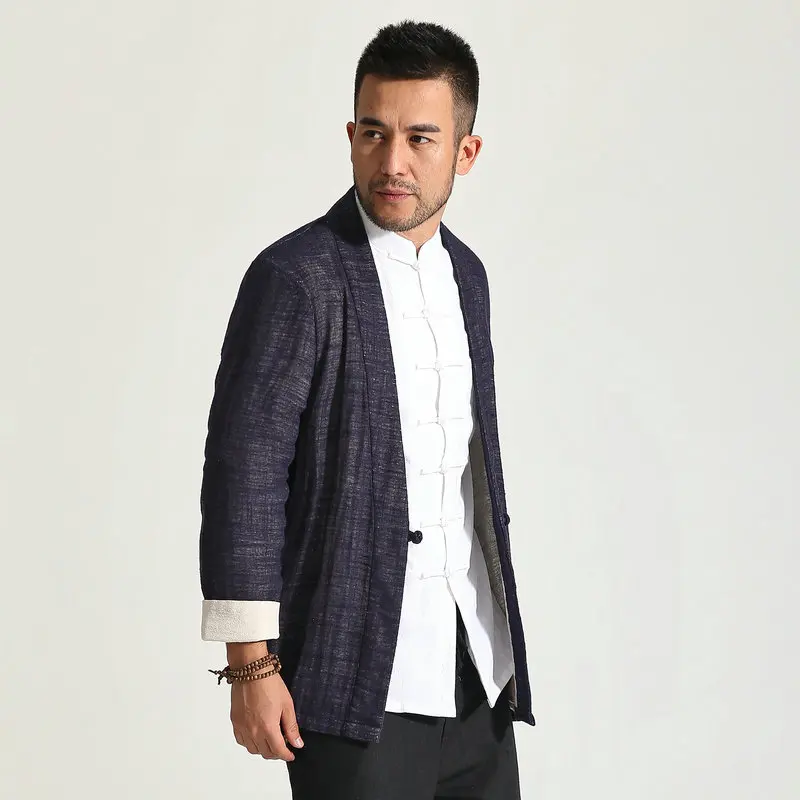 

Old Money Men’s Cotton-Linen Blend Casual Jacket Navy Blue Attire V-Neck Cardigan Relaxed Fit Roll-Up Sleeve Outerwear Oriental
