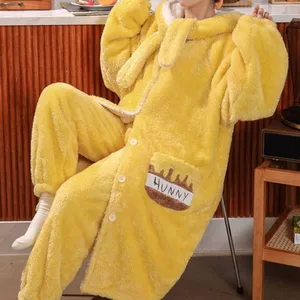 Pijamas felpudos de pelúcia feminino outono e inverno novo winnie the pooh urso robe e calças casal engrossado terno doméstico de pelúcia 8 principais vendas pijama do pooh - №2