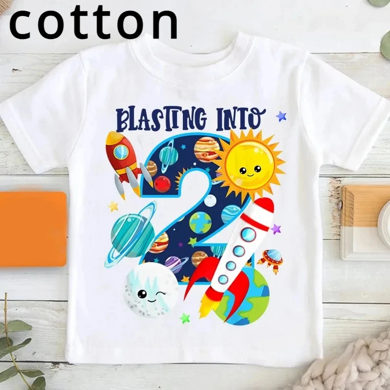 New Boys' Birthday Kid Cotton T-shirt Astronaut Paired Shirt Personalized Space Party Children's Summer Customized Tee Shirt