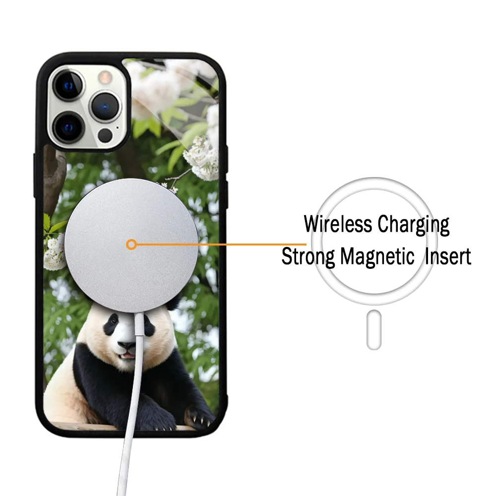 Fubao Panda Phone Case For IPhone 11 12 13 14 15 Plus Pro Max Mirror Acrylic Cover For Magsafe Wireless Charging