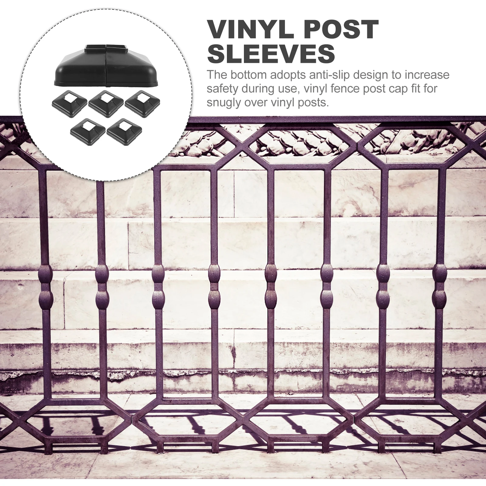 

6pcs Split Cover Fence Post Cap Decorative Plastic Balcony Stairs Railings Anti Slip Vinyl Durability