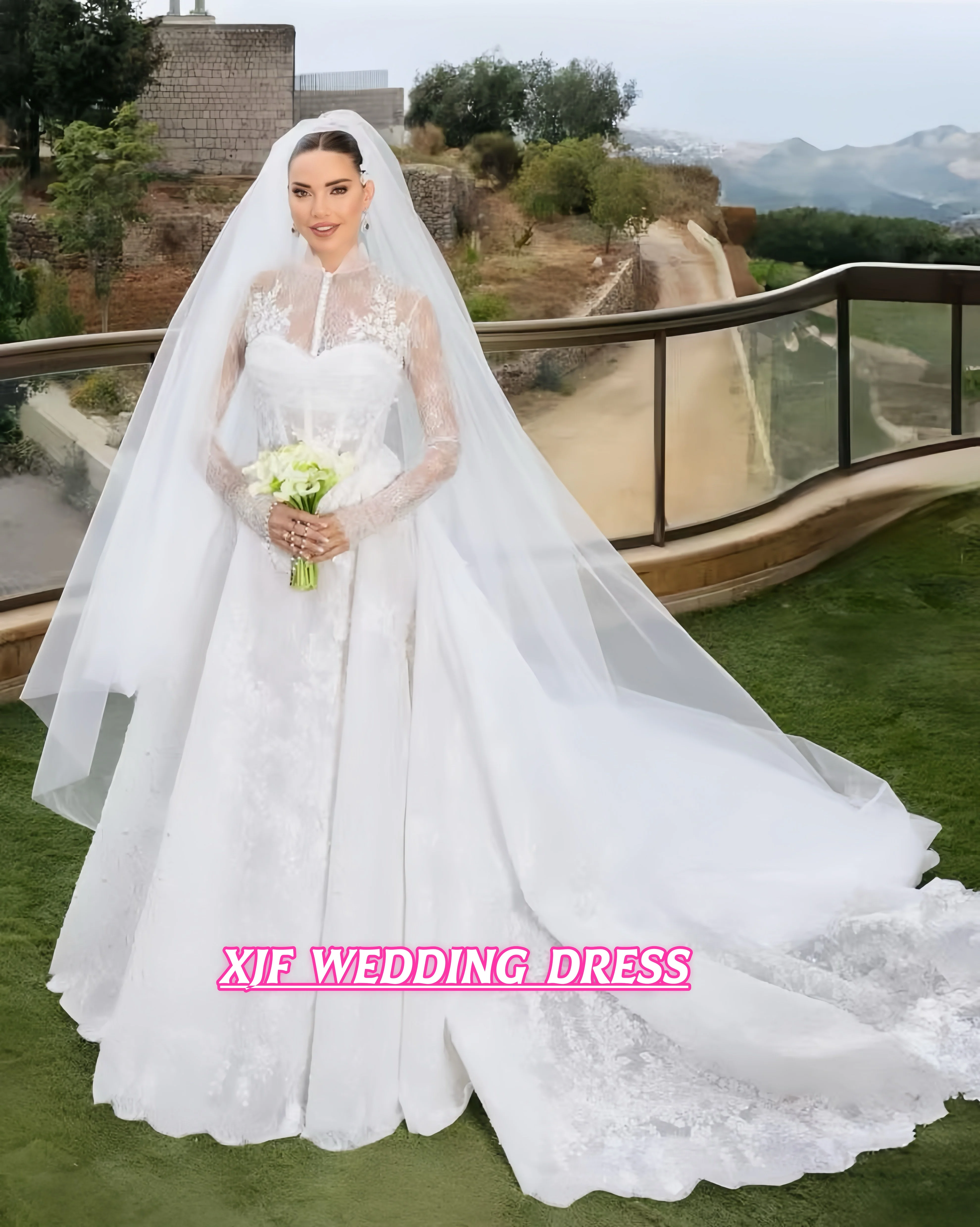 

Customized Gorgeous wedding dress high-collar long-sleeved lace A-LINE robe de mariee wedding dress vestidos de novia