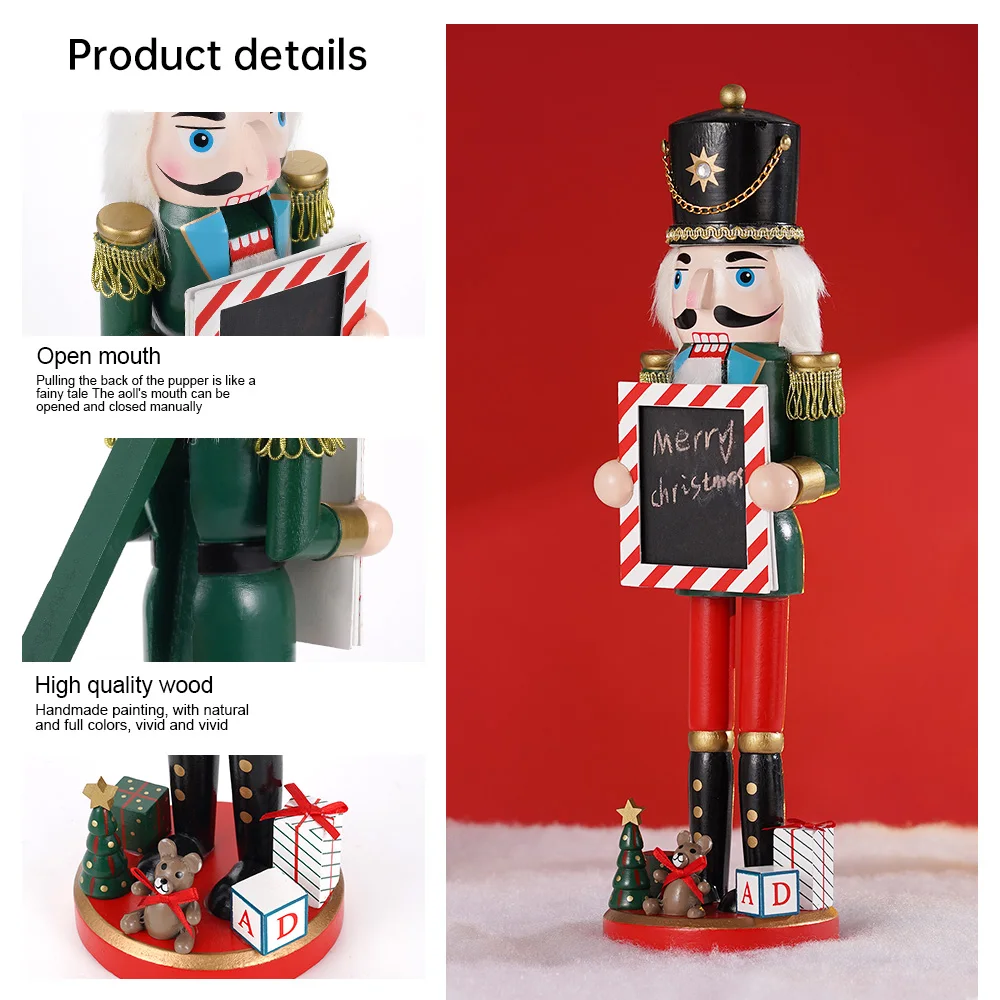 38CM Nutcracker Solider Doll Ornament Christmas Home Decoration Wooden DIY Handwriting Blackboard Cartoon Figurine Holiday Gifts