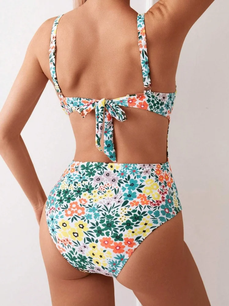 One Piece Swimsuit Women 2025 New Print Sling Flowers Sexy Bodysuit Swimwear Monokini Swimwear Summer Beach Bathing Suit Female