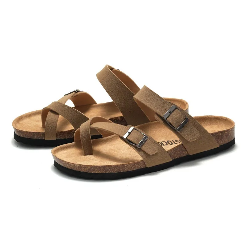 2024 summer new women\'s cork slippers fashion men\'s sandals couple beach shoes water loose outside wear solid color size 3545