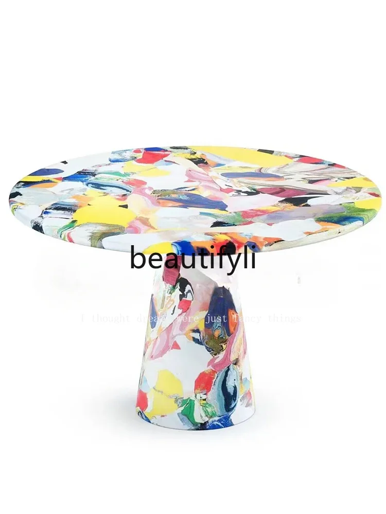 Medieval designer artwork hand-painted casual round dining table simple painted oil painting table