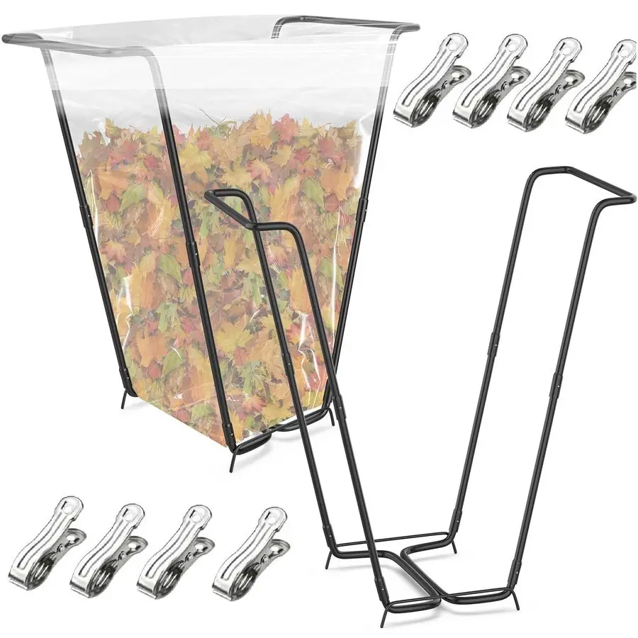 

Outdoor Trash Bag Holder Metal Garden Trash Bag Holder for Yard Waste Stand Holds 3045 Gallons Leaf Bag Holder with 4 Clips for