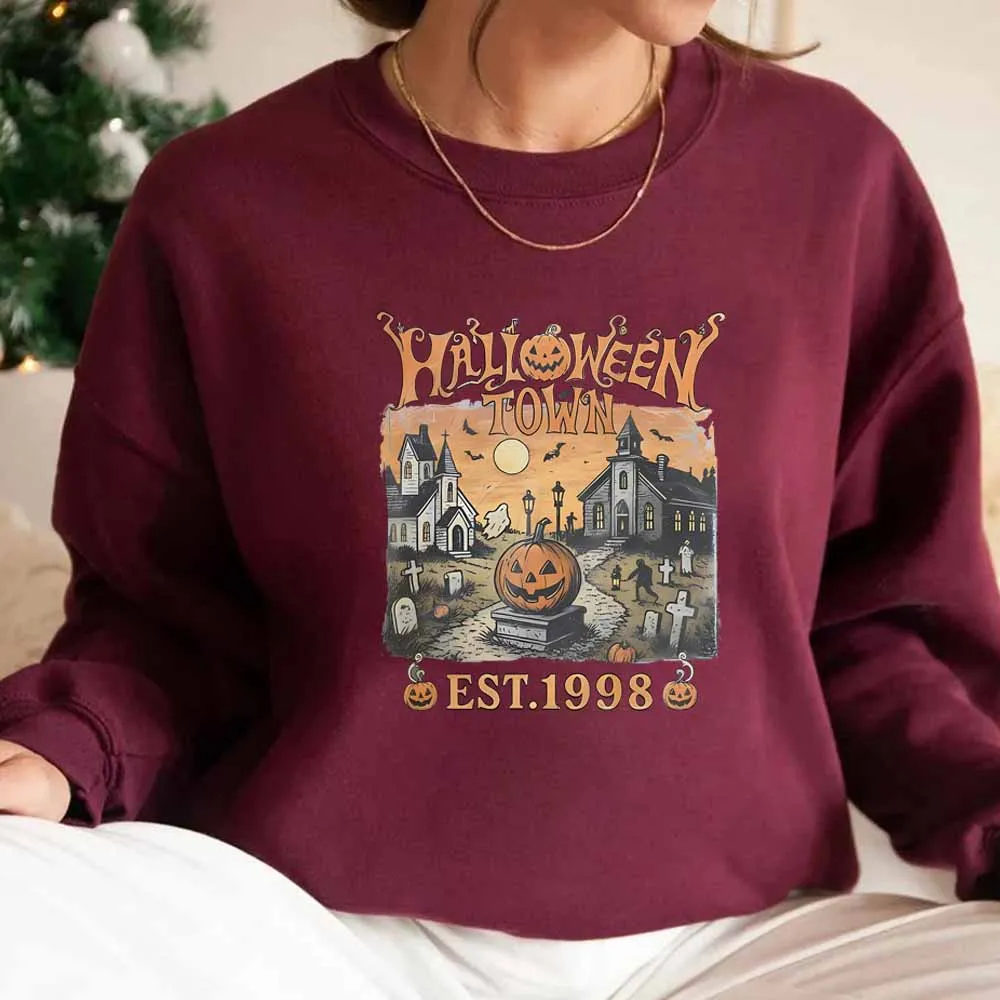 Retro Halloweentown Est 1998 Sweatshirt Halloween University Spooky Hoodie Vintage Halloween Pullover Herbst Lässige Sweatshirts