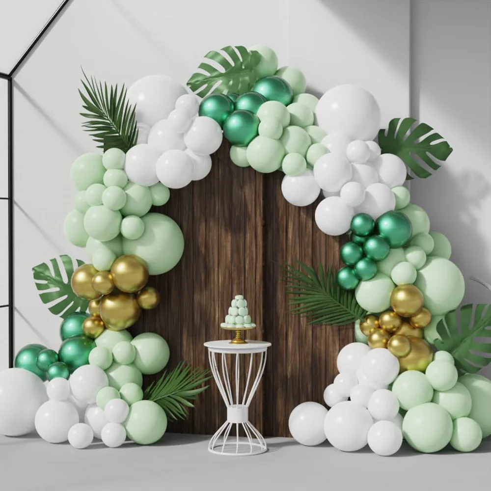 108Pcs Macaron Green Retro Balloon Garland Arch Kit with White Gold Balloons for Baby Shower Wedding Birthday Party Decorations