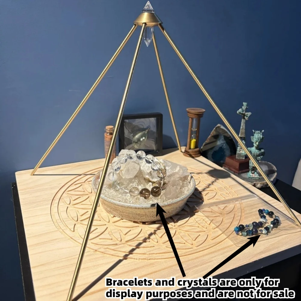 Crystal Pyramid Decor Wood Base Spiritual Meditation Energy Relax Ornament Energy Healing Crystal Tower for Home Table Decor