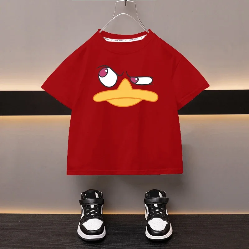 Summer Baby T-shirt Fashion Cartoon Girls Tees Short Sleeve Cotton Boys Tops Japan Funny Duck Casual Kids Clothes for 2-12Y 2024