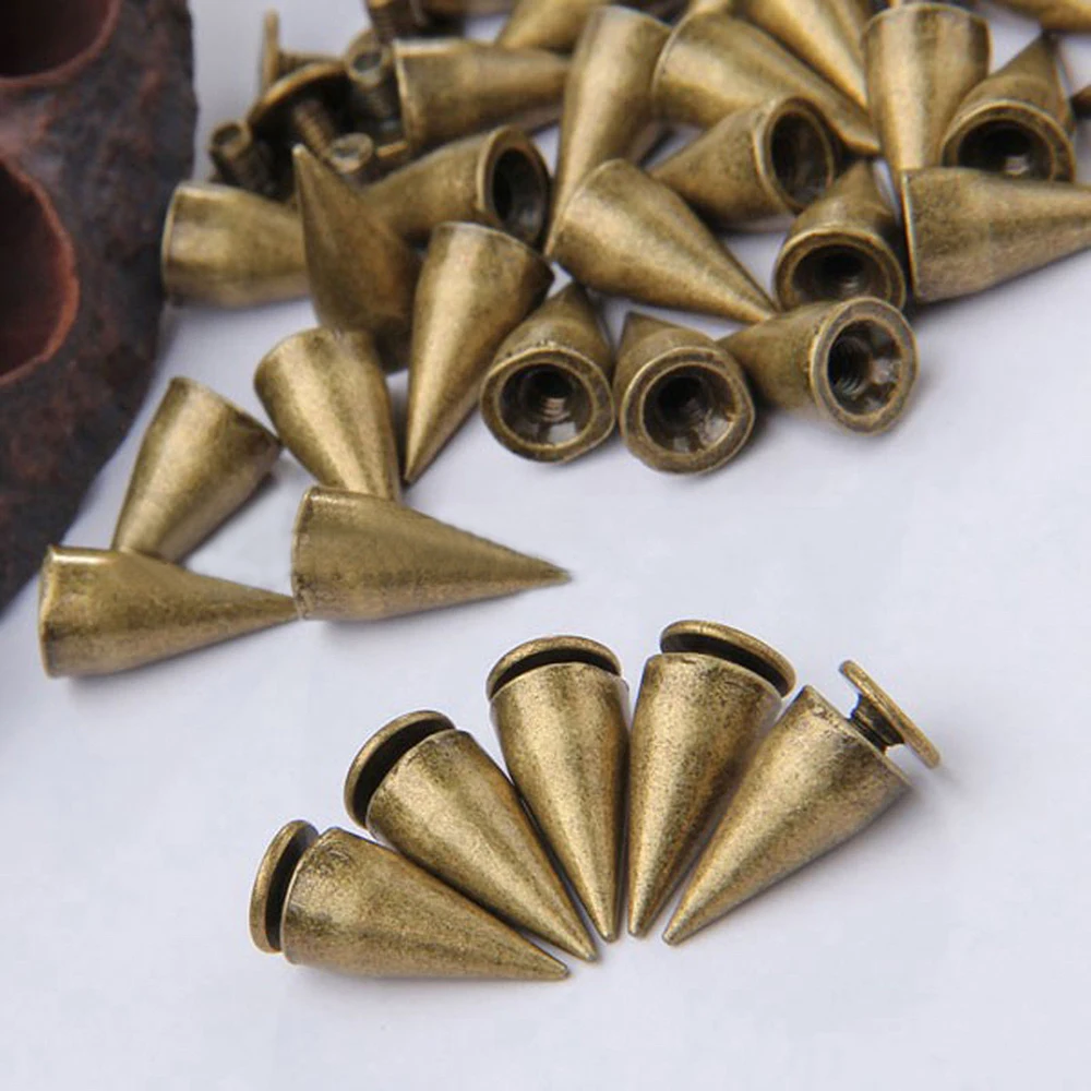 100sets 14mm Bronze Cone Spots Metal Studs Leathercraft Rivets Bullet Spikes Punk Spike  For Clothes Bags Belt Pet Collars