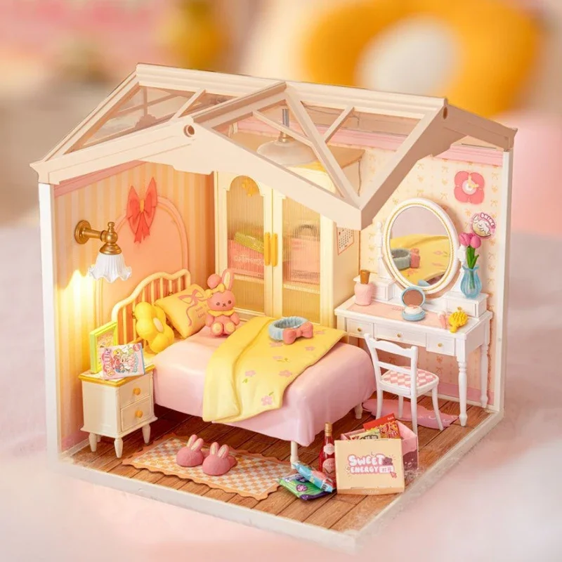 DIY Girls Bedroom Wooden Model Kits Custom Cute Pink Miniature House Diorama Build Best Exquisite Birthday Gift for Girls