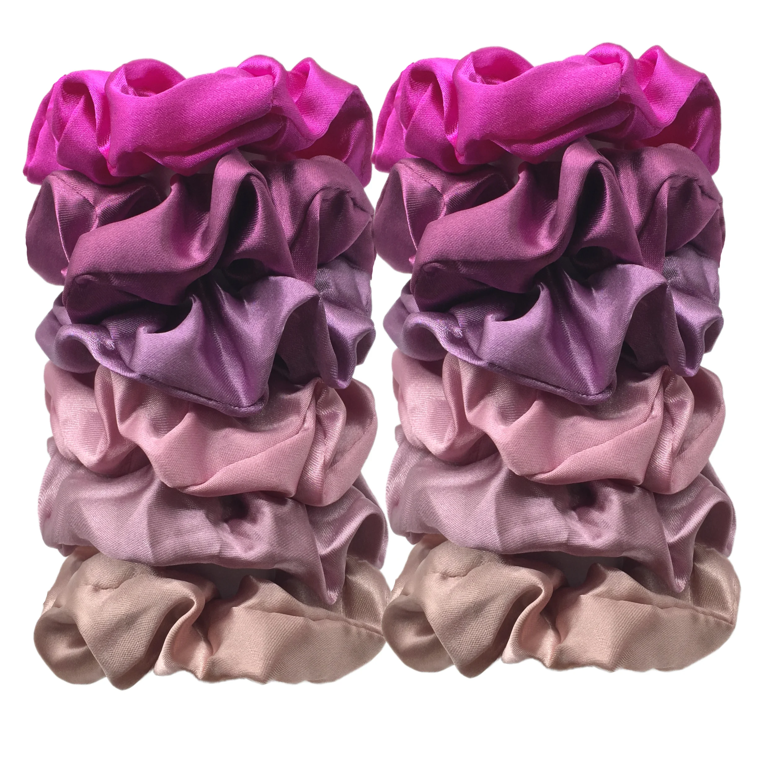 12pcs Premium Pink Satin Large Intestine Hair Bands for Women Hundreds of Fabric Rubber Bands Hair Accessories