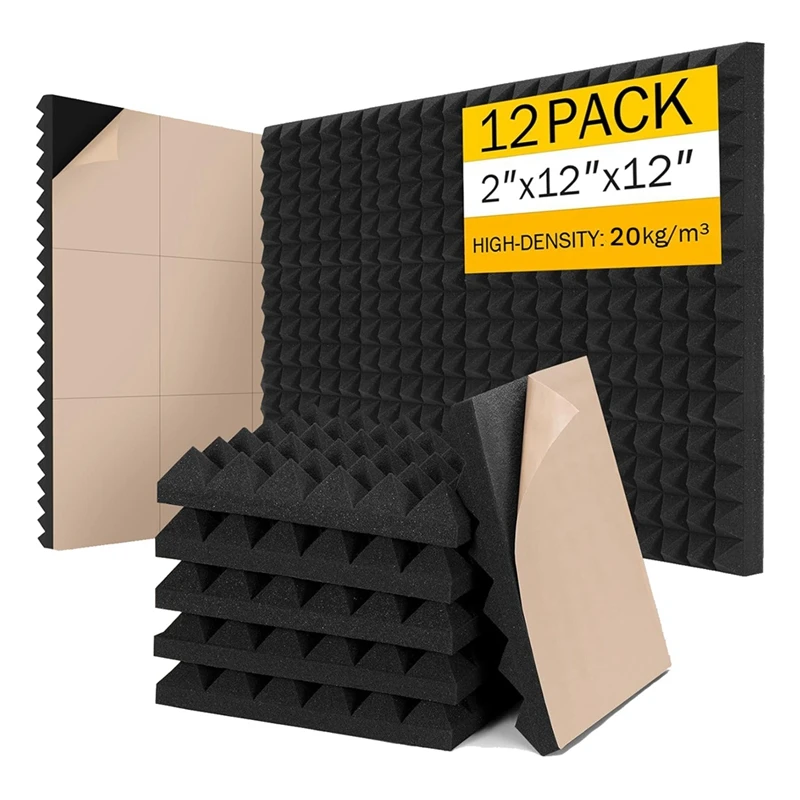 

12 Pack Sound Proof Foam Panels For Wall 2X12x12inch High Density Soundproof Wall Panels Self-Adhesive Fast Expand