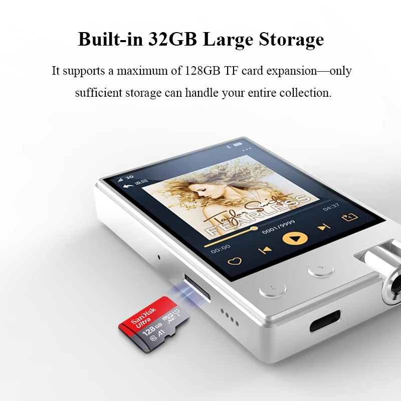 مشغل موسيقى محمول بدون فقدان MP3 2.4 بوصة تعمل باللمس بلوتوث 5.1 32G ذاكرة HIFI مشغل موسيقى مع وظيفة التسجيل