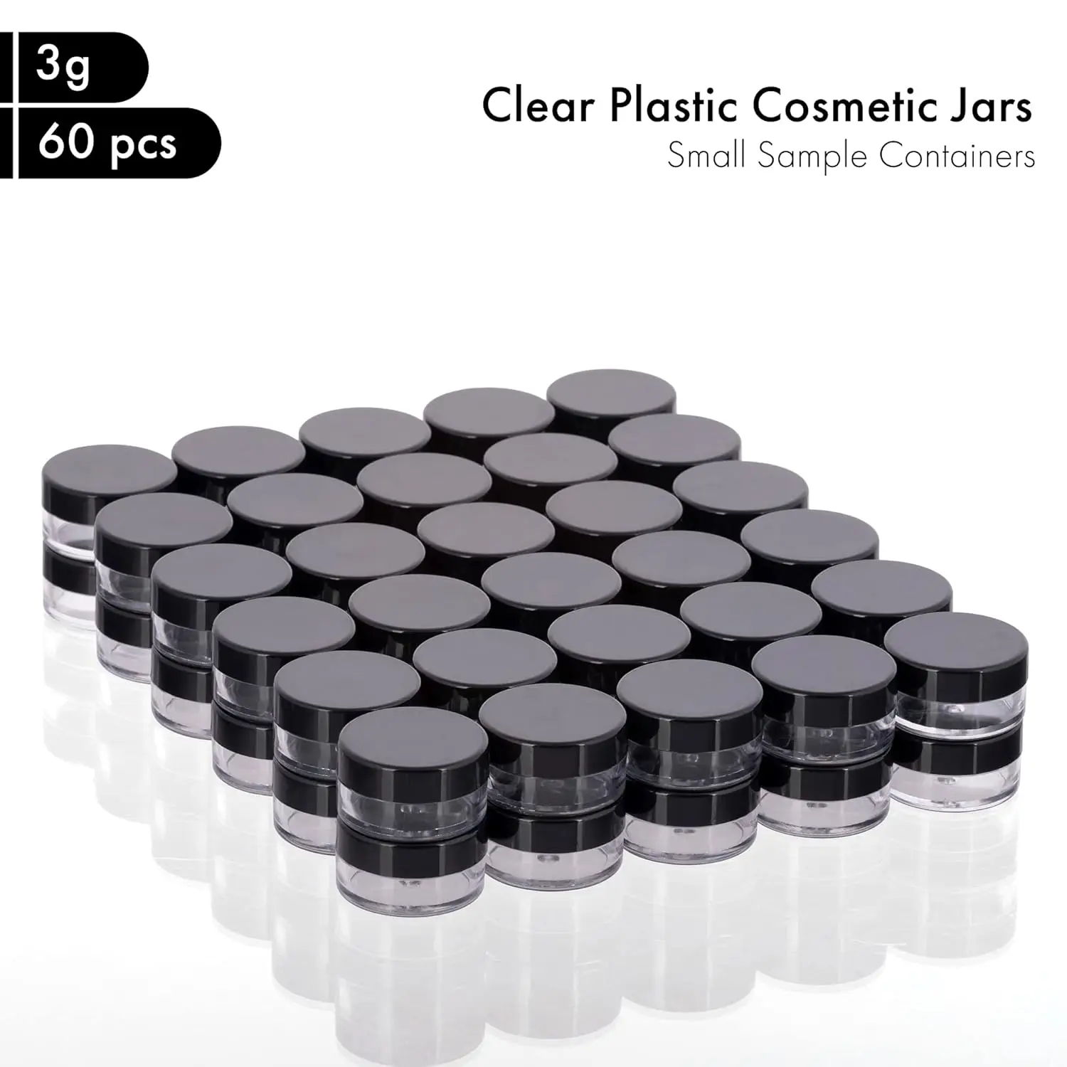60Pcs 3g Plastic Cosmetic Containers with Lids for Lotion, Creams, Toners, Lip Balms, Makeup Samples Jars BPA free