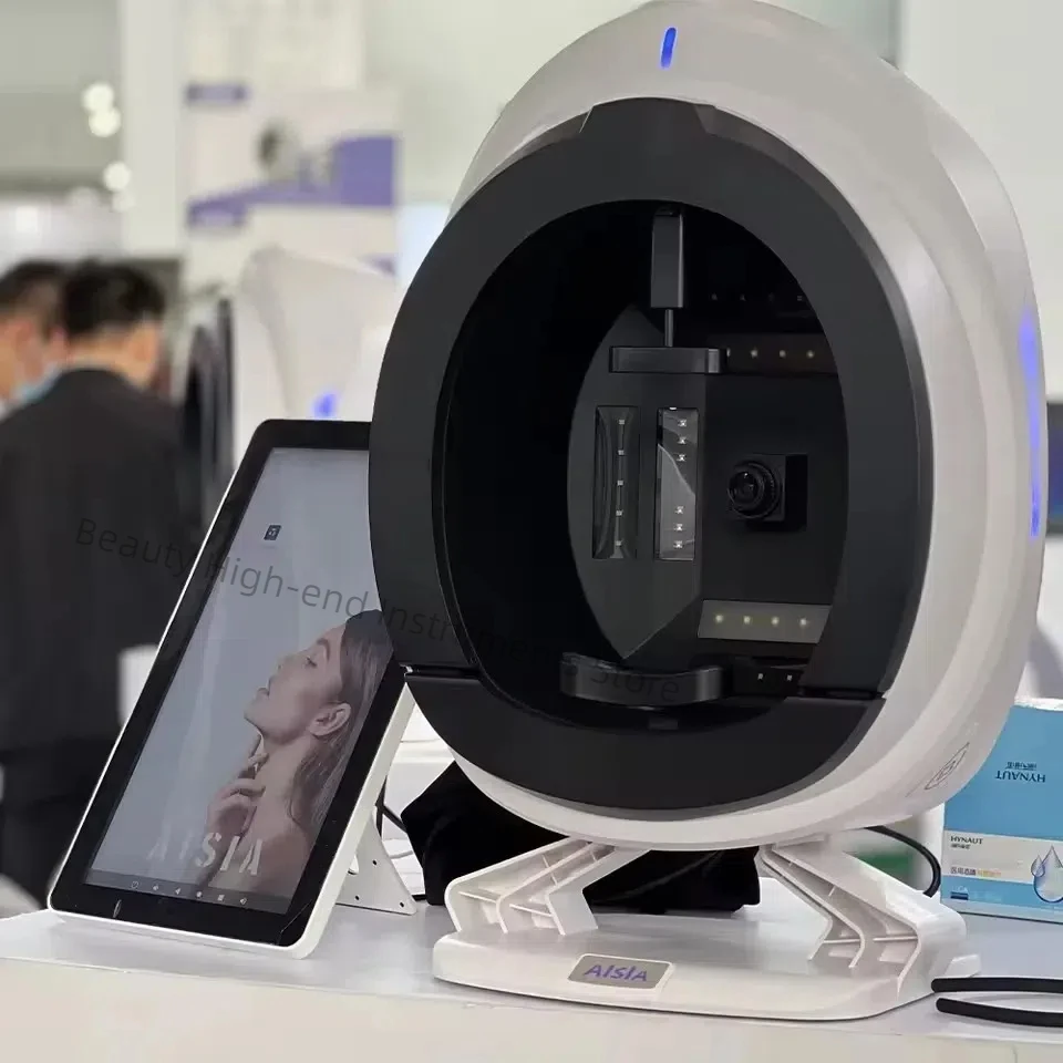 3D الجلد الماسح الضوئي العناية بالوجه محلل رصد آلة مرآة سحرية المحمولة اختبار الإنجليزية كاشف كاميرا الوجه اختبار التحليل