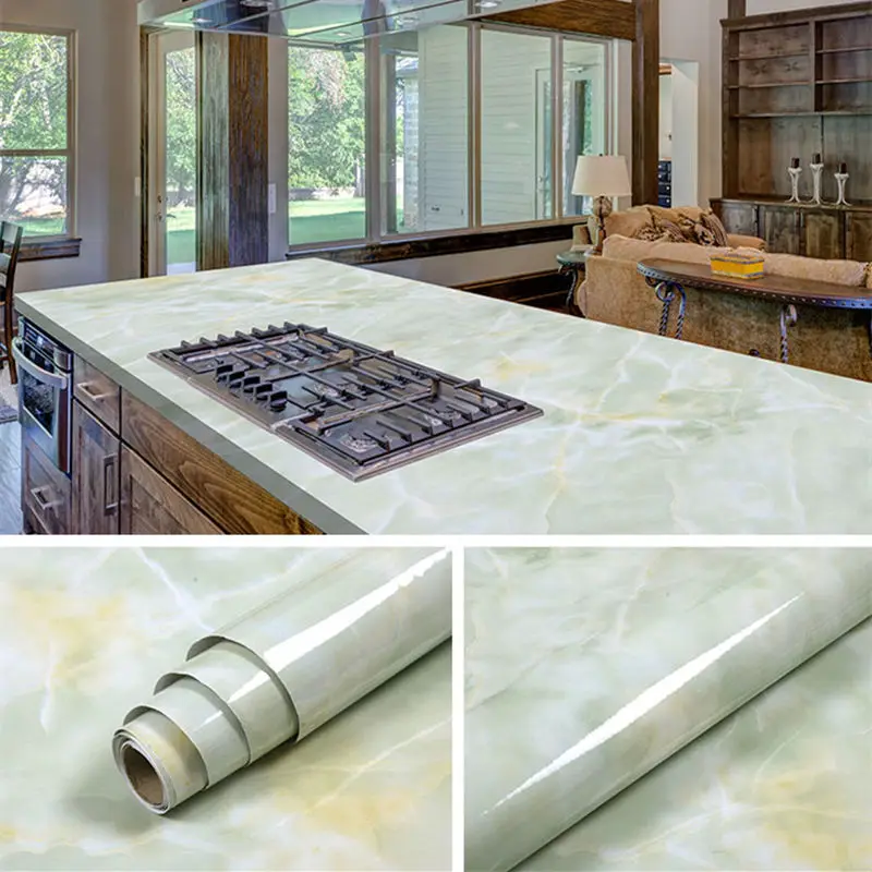 Kitchen DIY Self-Adhesive Waterproof Oil-proof PVC Wall Stickers Cabinets Countertop Wallpaper Bathroom Desktop Renovation Films