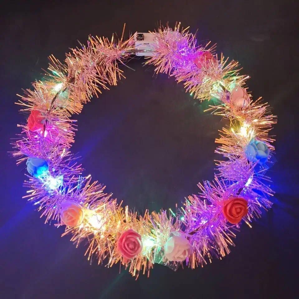 20pcs Gold Silk Garland Flashing Bright Wreath Headband Hairband Crown Birthday Festival Christmas Halloween Glow Party