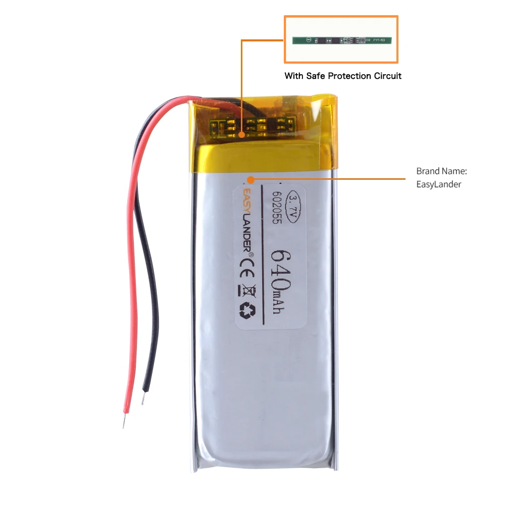 3.7V 602055 640mAh Rechargeable Lithium Li-ion Polymer Battery