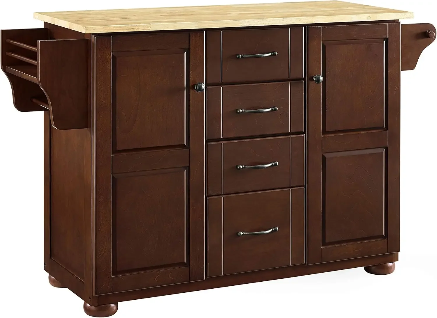 Crosley Furniture Eleanor Full Size Kitchen Cart with Natural Wood Top, Mahogany