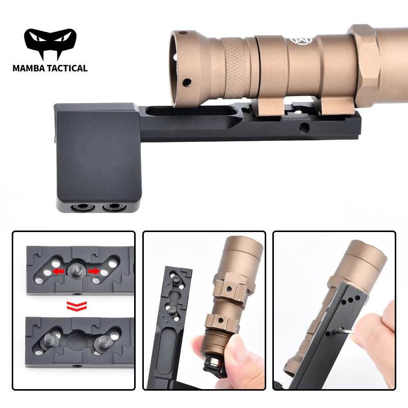 Tactical Mini Metal Offset Base Surefir M300&M600 WADSN Flashlight Scout LightCNC Mount Fit Keymod Mlok Rail Hunting Accessories