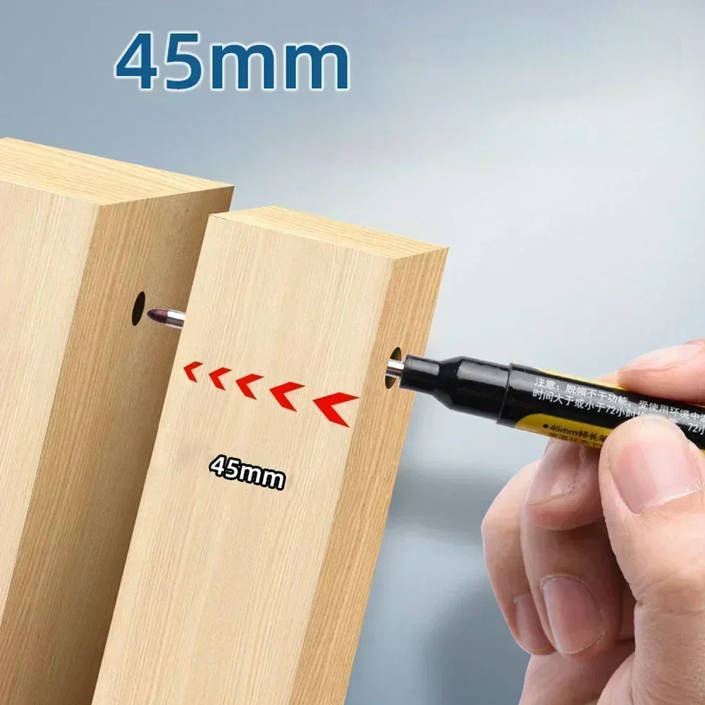 45mm Longer Deep Hole Marker Pens Black/Blue/Red Long Nib Head Carpenter Pen for Measuring Woodworking Hand Tools