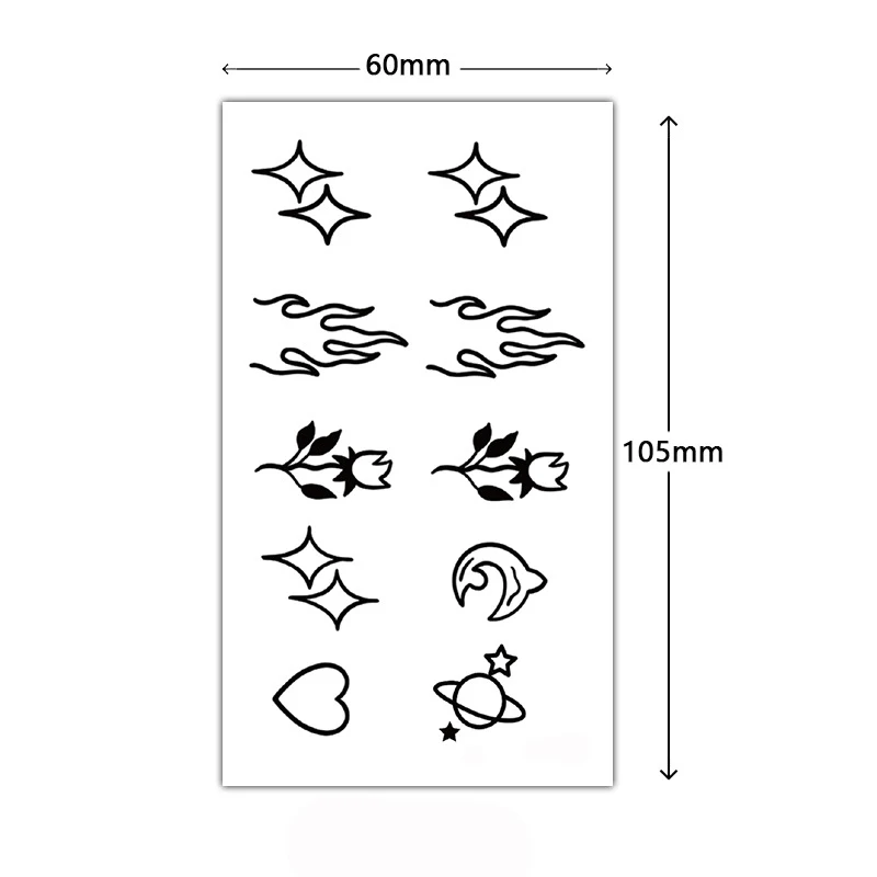 Tattoo Stickers Flame Flower Moon Star Love Heart Cute Temporary Waterproof Tatoo for Men Women Makeup Finger Hand Body Art