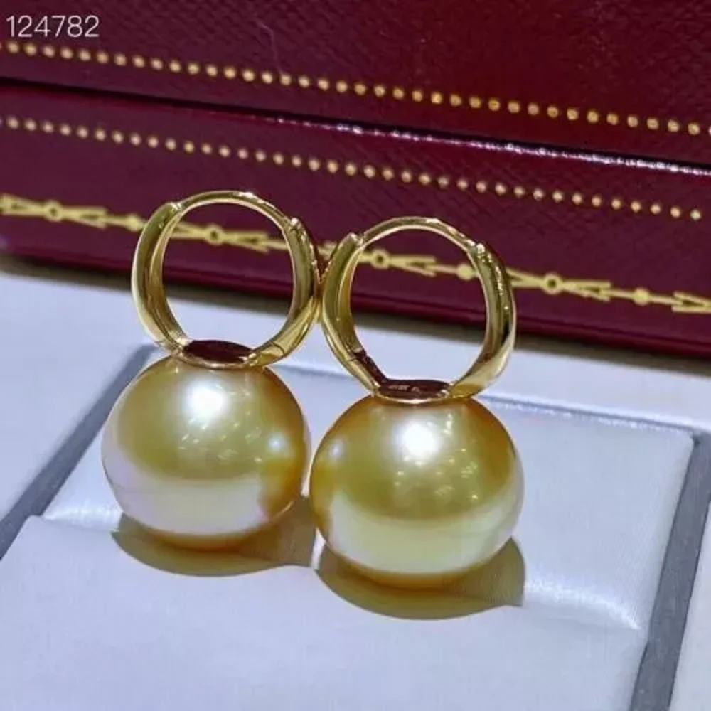 

Gorgeous AAAAA 10-11mm True Natural Gold South Sea Round Pearl Earrings 925S 9-10mm 11-12mm 12-13mm