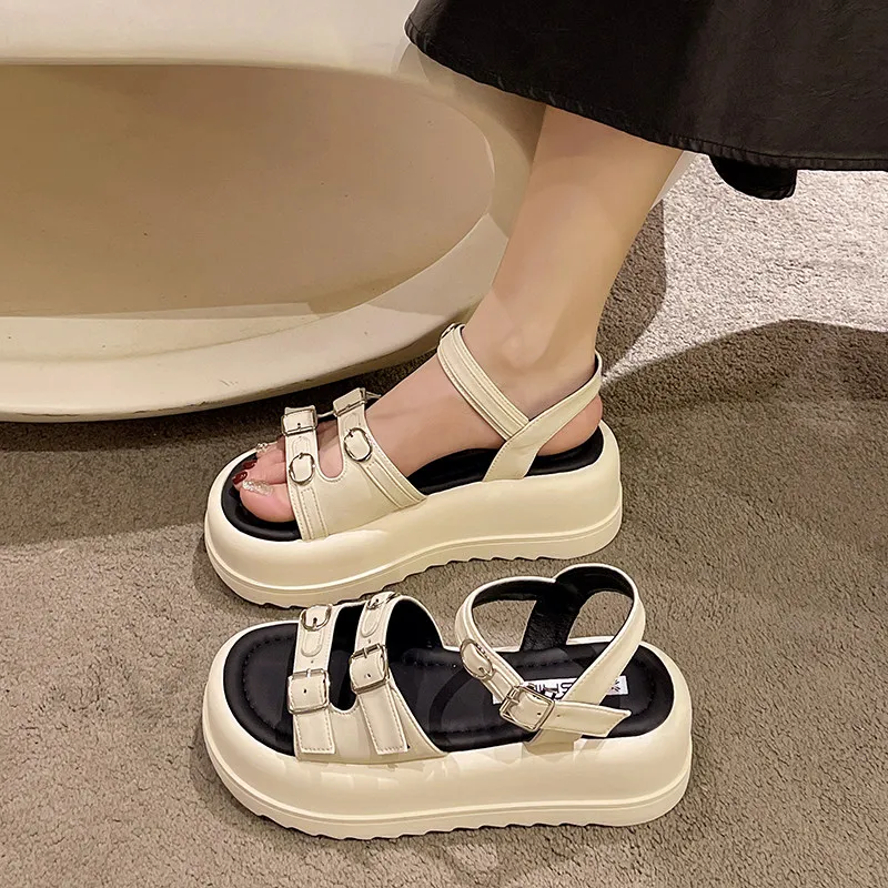 Black Platform Sandals Female Shoe 2023 Summer Increasing Height Clogs Wedge High Heels Espadrilles Girls Beige New Gladiator Be