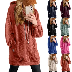 2023 New Autumn and Winter Fashion Casual Hooded Solid Sweatshirt Long Sleeve Temperament Commuter Mid Length Women's Sweater