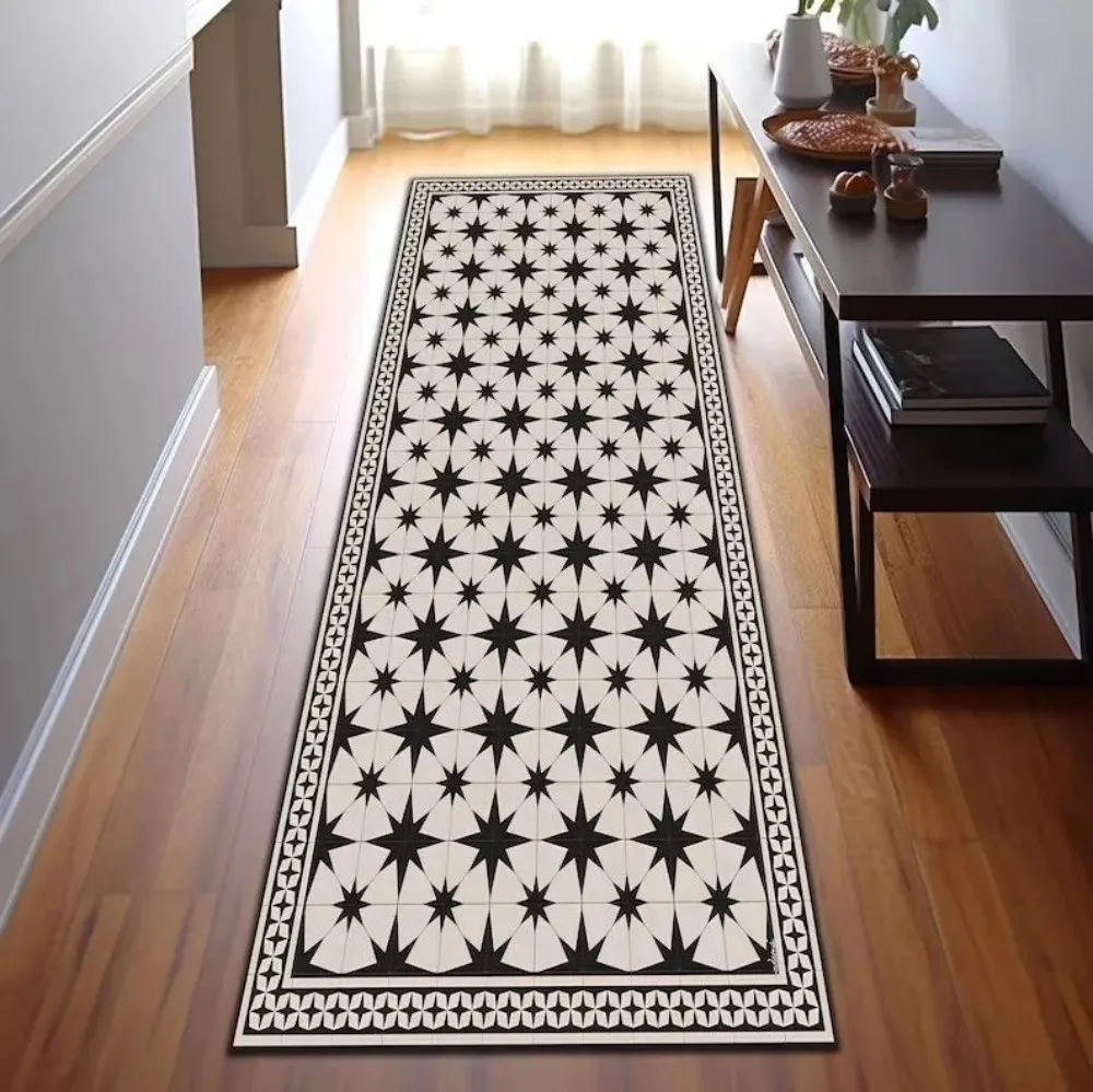 VIKAMA Modern Black and White Star-Patterned Geometric Rug with Non-Slip Backing, Ideal for Living Room and Kitchen Home Decor