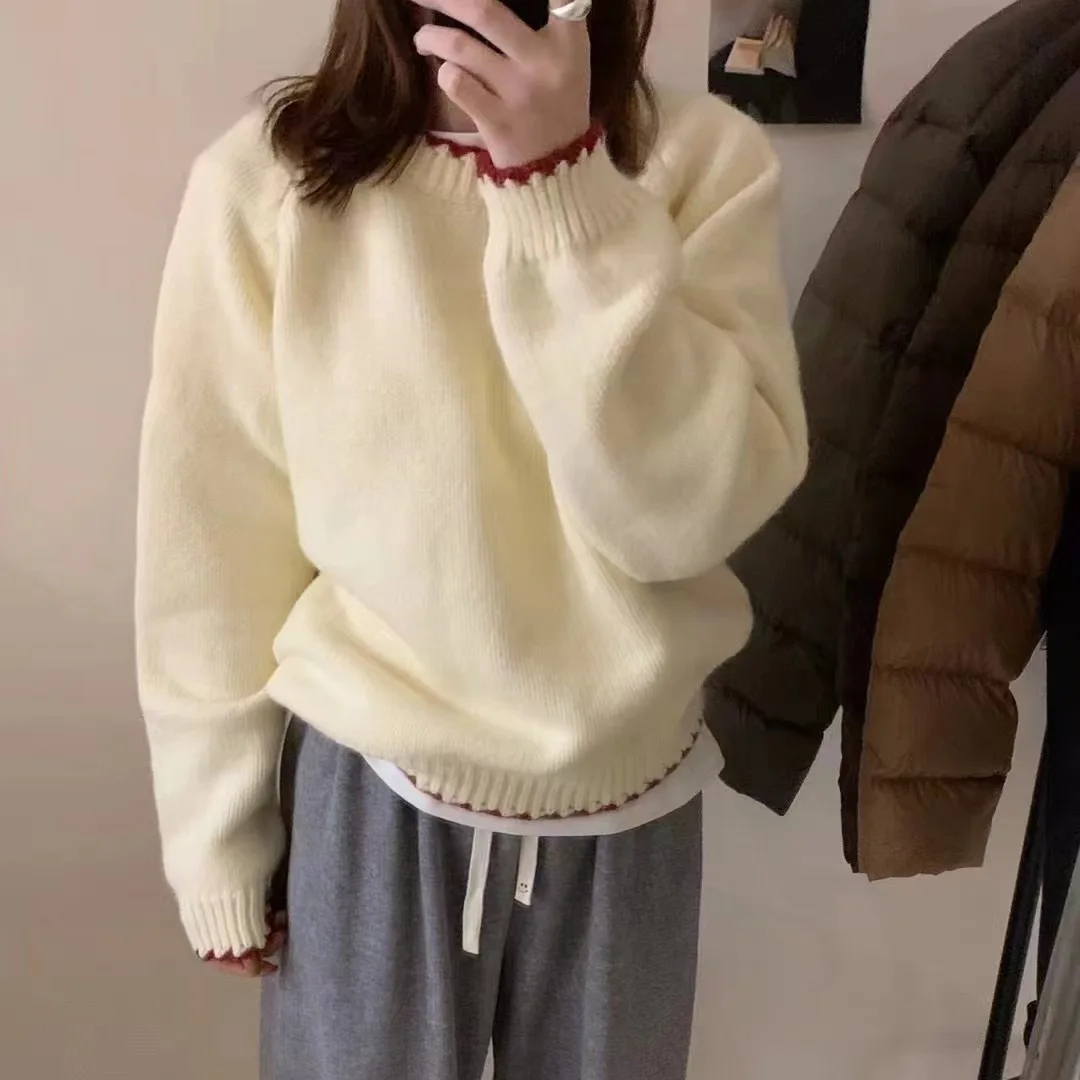 

Осень-зима, новый модный женский повседневный модный простой базовый вязаный свитер с круглым вырезом и длинными рукавами, женские пуловеры