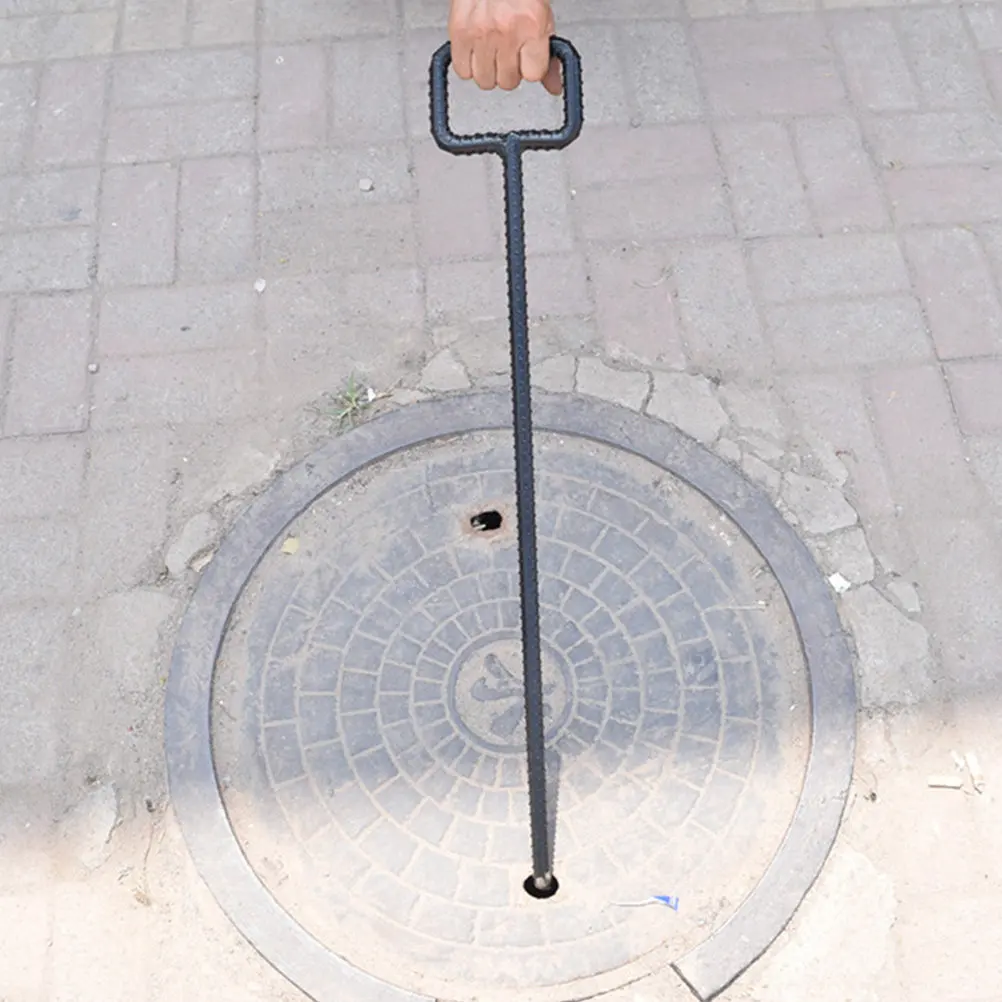 Manhole Hook Steel Heavy Duty Manhole Cover Lifter Tool for Storm Drain Grates Roll Up Door Lifting Rust Proof Steel Lifter