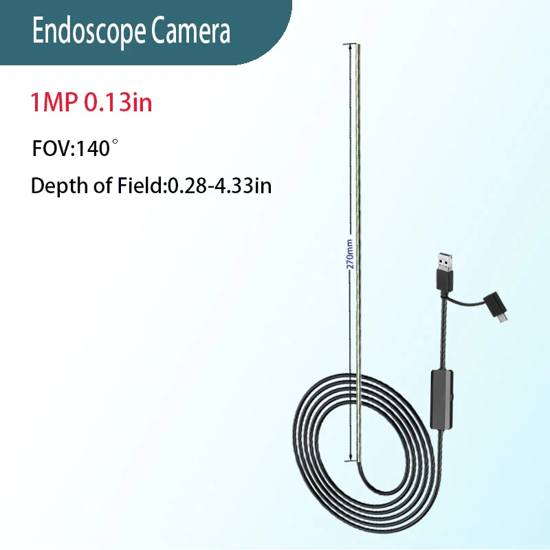 1MP 0.13 inch 140° wide angle gun cleaning camera pipeline inspection 1.5m USB 3-in-1soft cable Mechanical maintenance endoscope