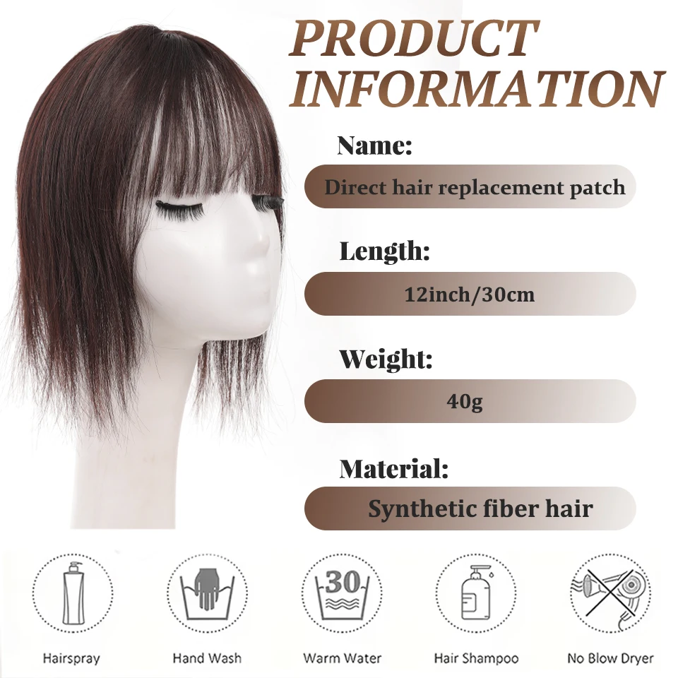 Air Bangs Synthetic Fiber Replacement Patch Fluffy and Increased Volume no Trace to Cover White Hair Women's Replacement Block
