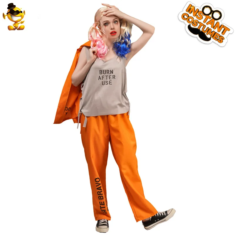 Halloween śmieszne unisex więzienie kostiumy mundury kostium mężczyźni kobiety para więzień Cosplay kostium imprezowy odgrywanie ról kombinezon Onesie