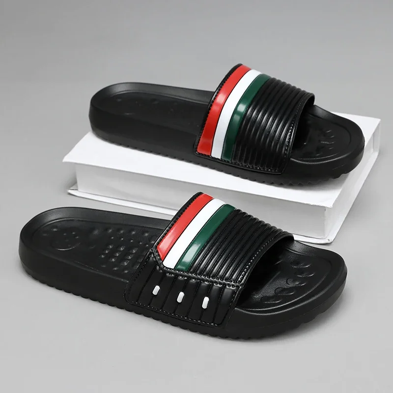 Men Shoes EVA Striped Slippers Cloud Thick-soled Sandals Summer Soft Bottom Slides Beach Slippers Male Indoor Outdoor EVA Slides